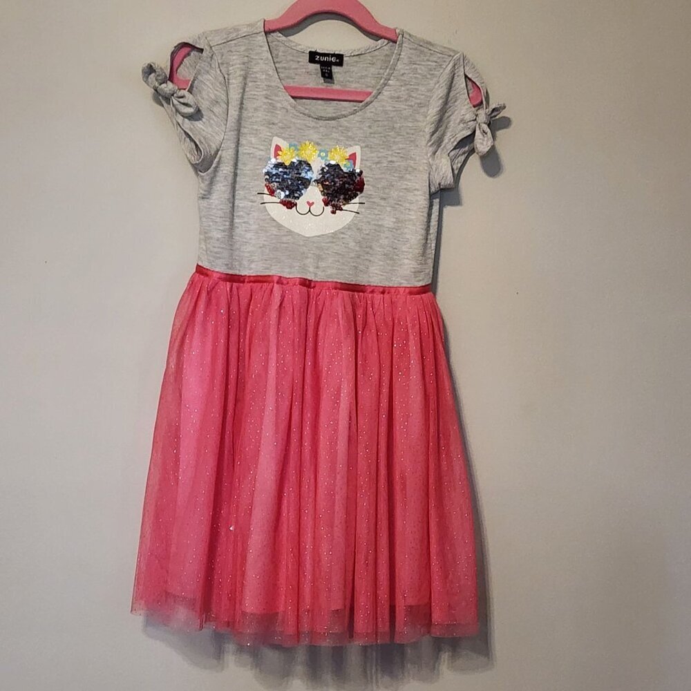 Zunie dress sequin cat tulle shimmer skirt sz 6 girl